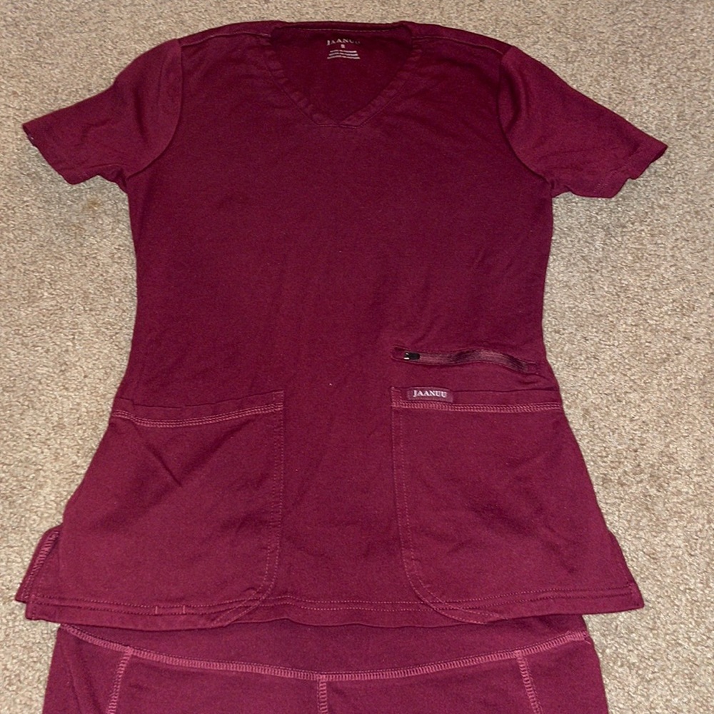 Jaanuu Maroon Scrubs Top and Bootcut Bottoms